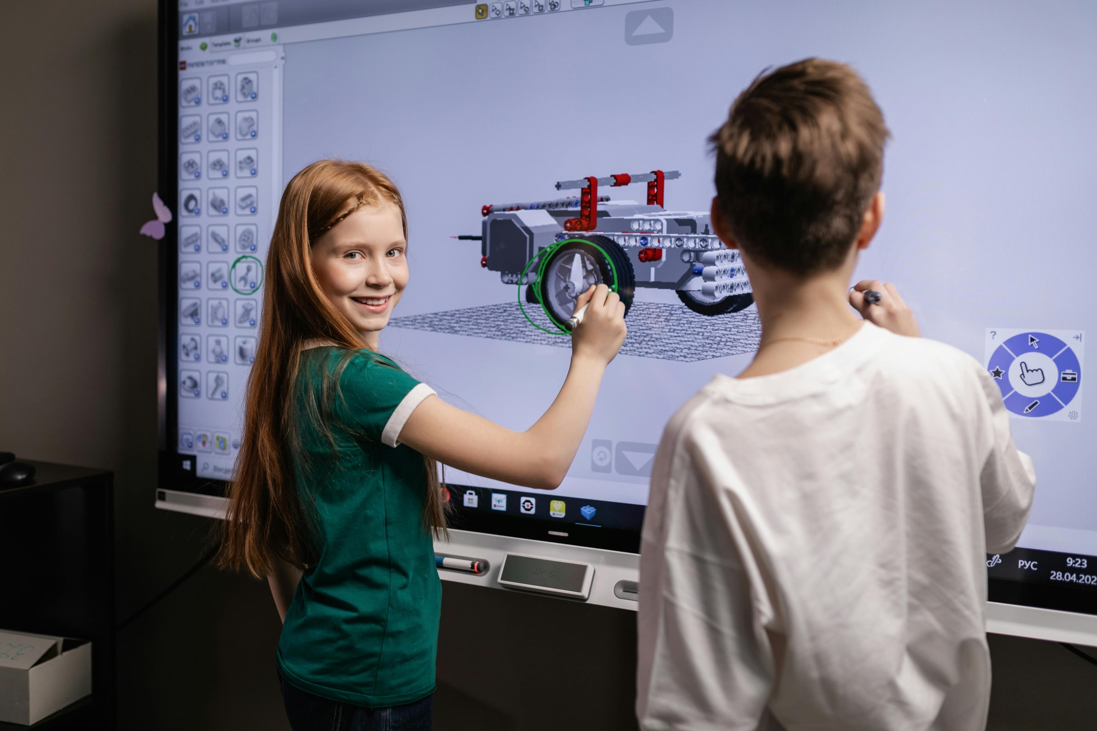 An interactive whiteboard installed in a classroom